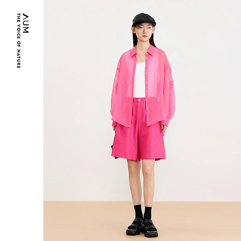 AUM/噢姆夏日漫游时尚阔腿百搭亮色潮流中裤宽松休闲裤M1EG24645