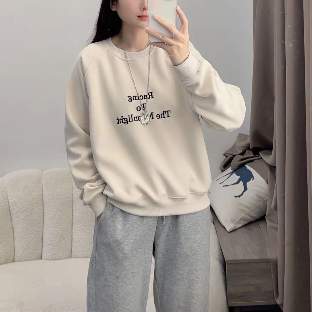 韩系慵懒风创意字母刺绣无帽卫衣女2024新款宽松爆款上衣DYY2593