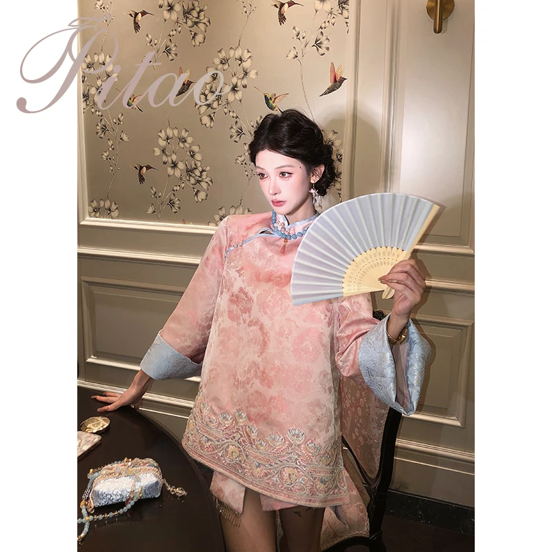 杜屁屁桃PITAO原创【珐琅绮梦】秋季新款女新中式印花外套设计裙裤