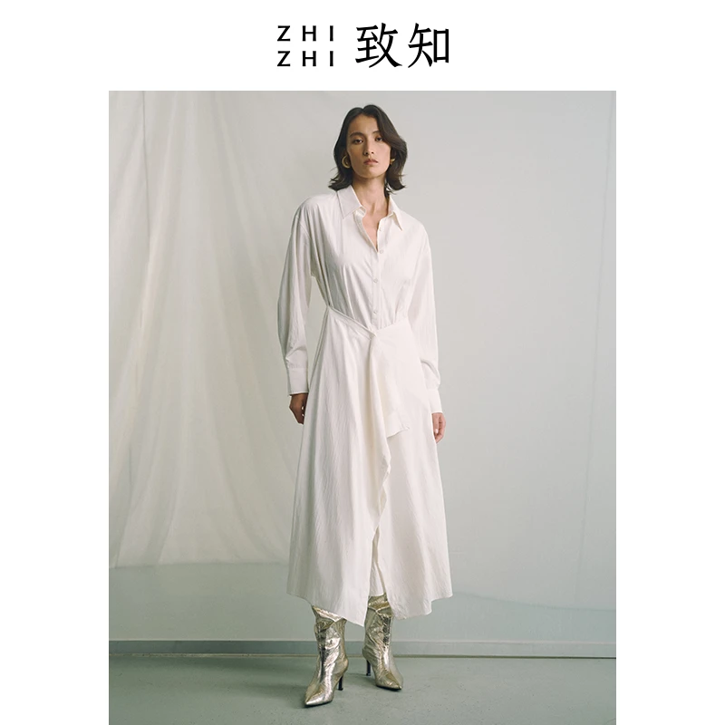 致知 红窗月 自由围裹设计衬衫裙2024年新款收腰显瘦ZZ2DSWL7035