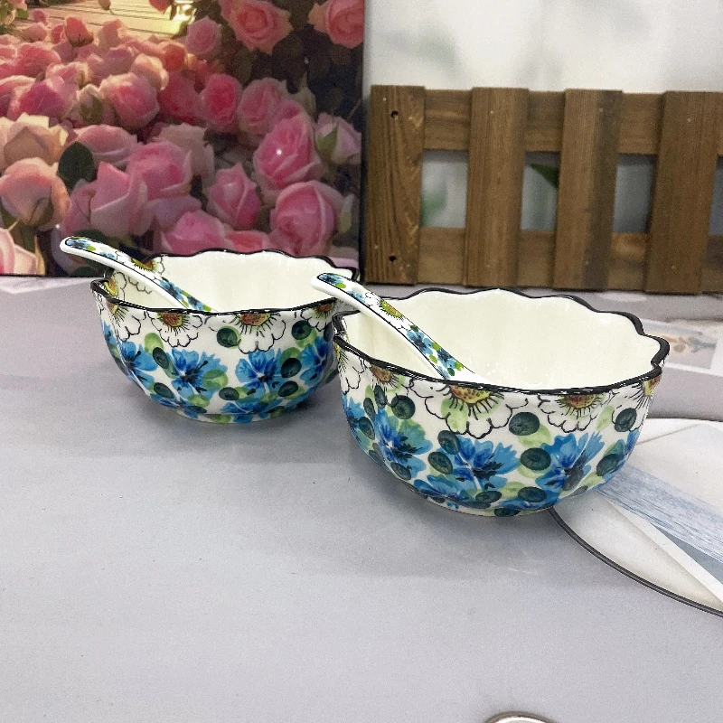 【欧礼HOME】蓝堇系列5英寸碗2碗2勺家用高温瓷