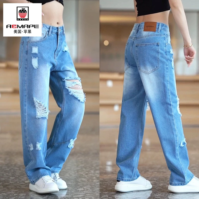 美式破洞牛仔裤男2025秋季新款个性休闲长裤潮流百搭宽松直筒男裤