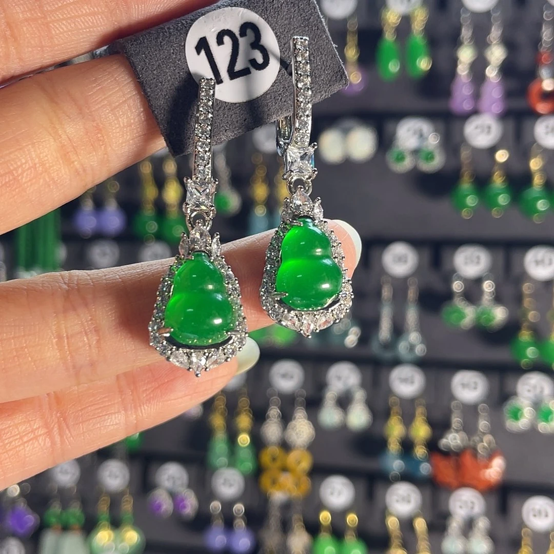 翡翠银S925镶嵌耳饰123