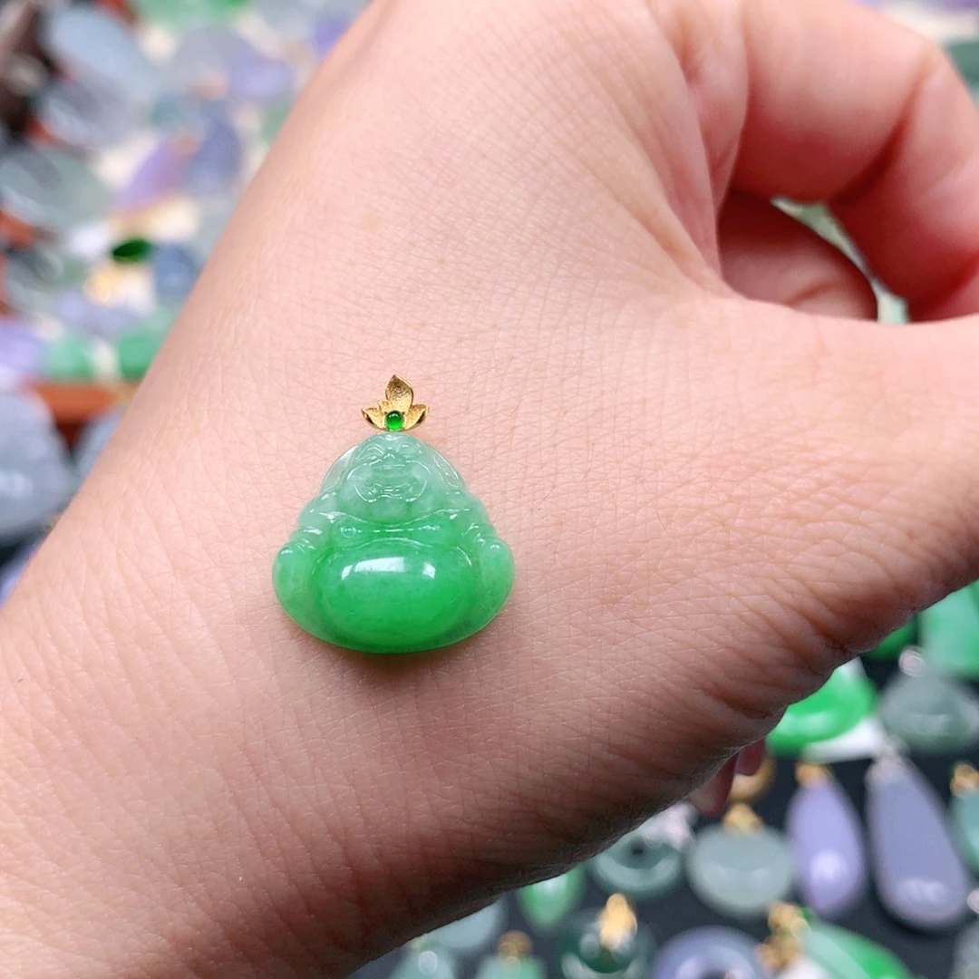 构***）翡翠18K金镶嵌吊坠(不含链)