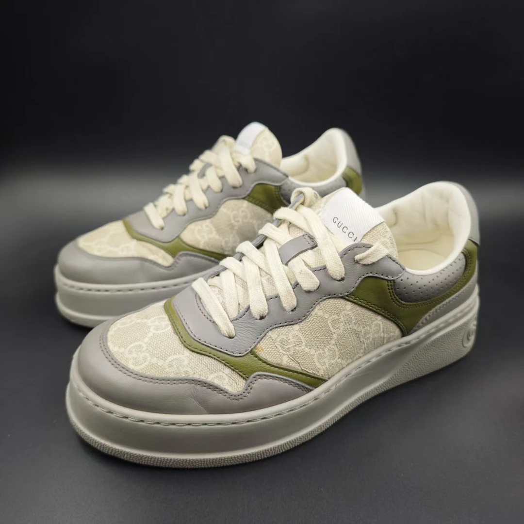 95新 GUCCI/古驰 男士时尚经典百搭灰绿厚底饼干鞋41欧码 lb777