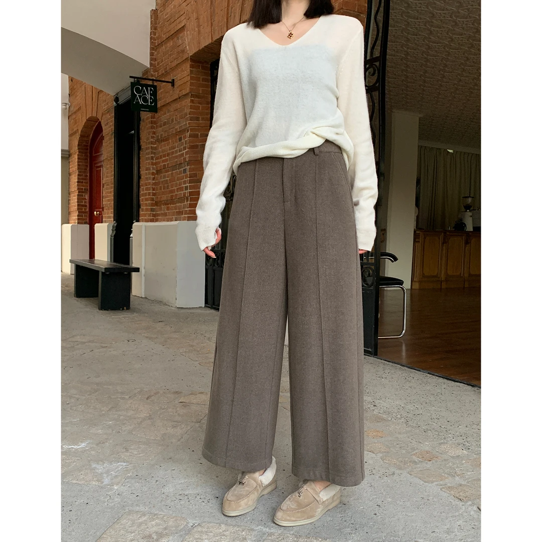 PRASE·噜【慢调随性】微胖显瘦绵羊毛冬九分加厚阔腿休闲裤PR512E41