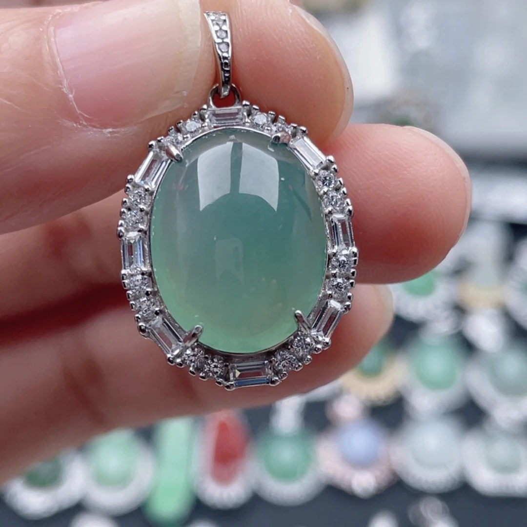 翡翠银S925镶嵌吊坠(不含链)