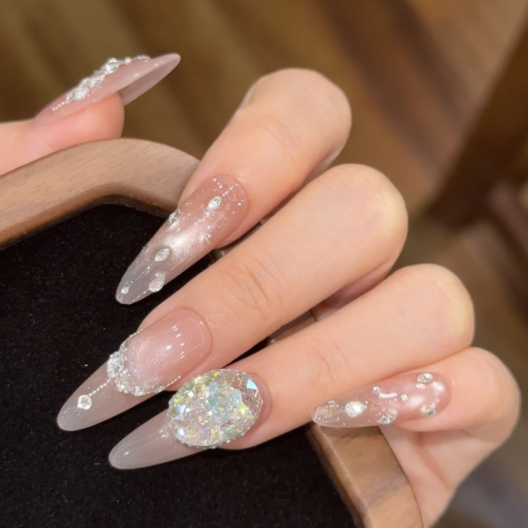 广寒宫 锆石钻 纯手工定制穿戴甲美甲成品美甲贴片10片