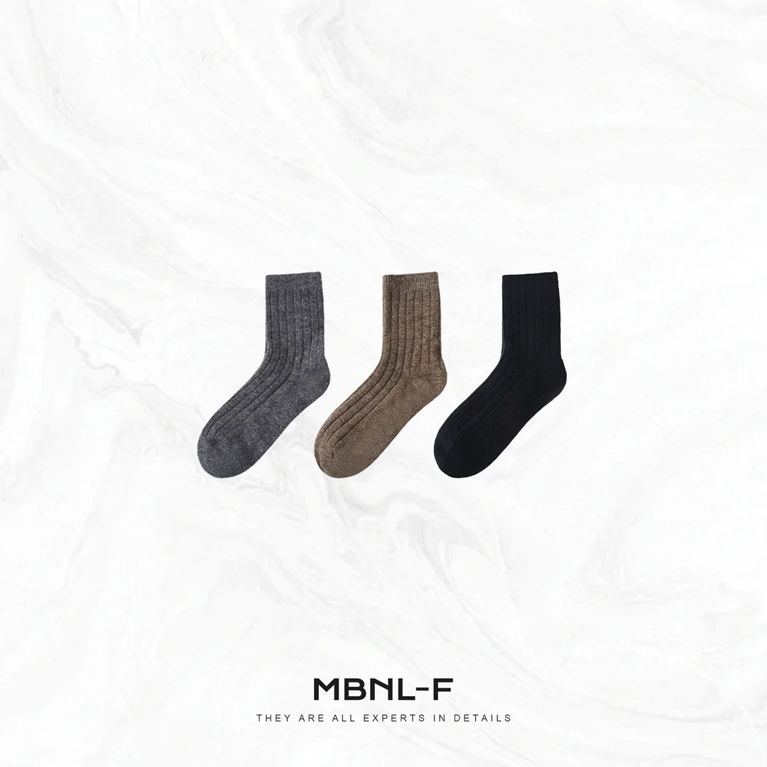 MBNL-F“老钱羊绒袜” 山羊绒绵羊毛定织保暖中筒袜 秦磊XM-XWZ1216