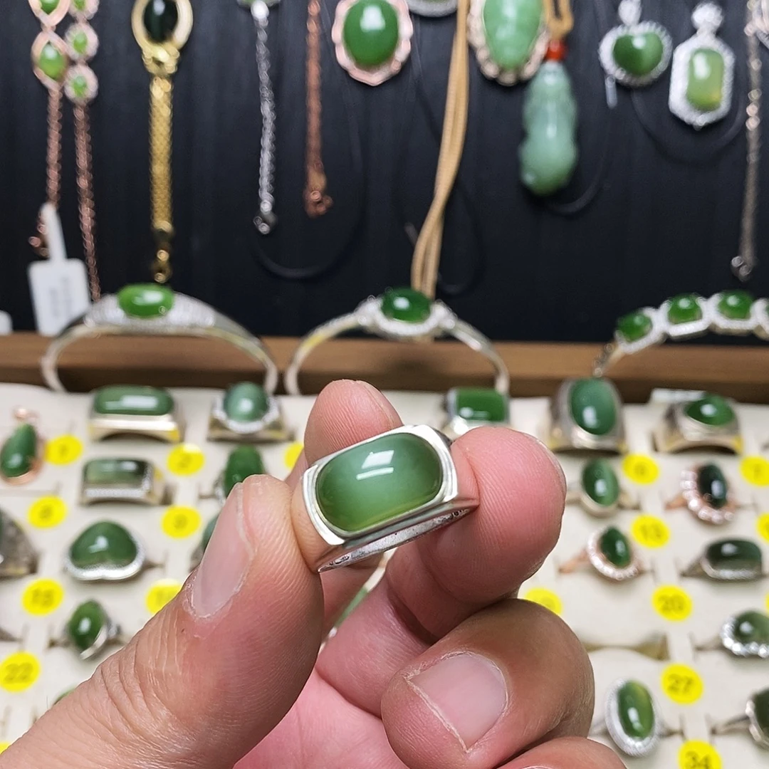 和田玉（碧玉）银S925镶嵌戒指