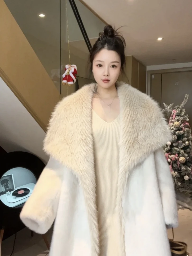 气质女神”2024新款网红简约休闲气质长款毛毛大衣188