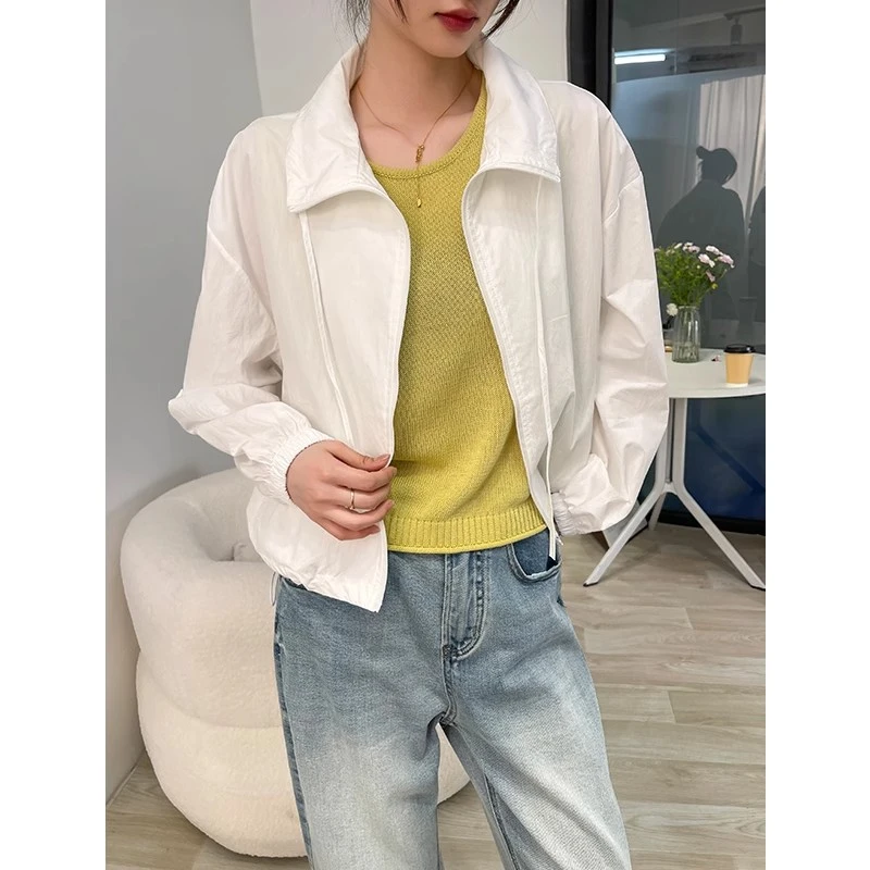 白色防晒外套女款春秋2025新款短款POLO领长袖时尚百搭上衣设计感