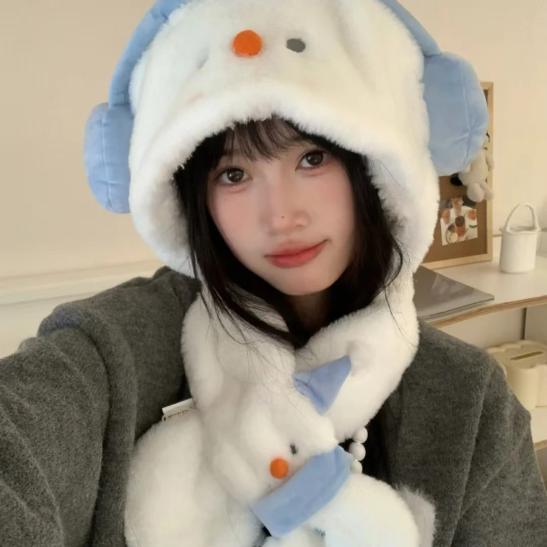 【地瓜】 秋冬雪人系列保暖护耳可爱百搭毛绒帽加厚围巾帽子手套