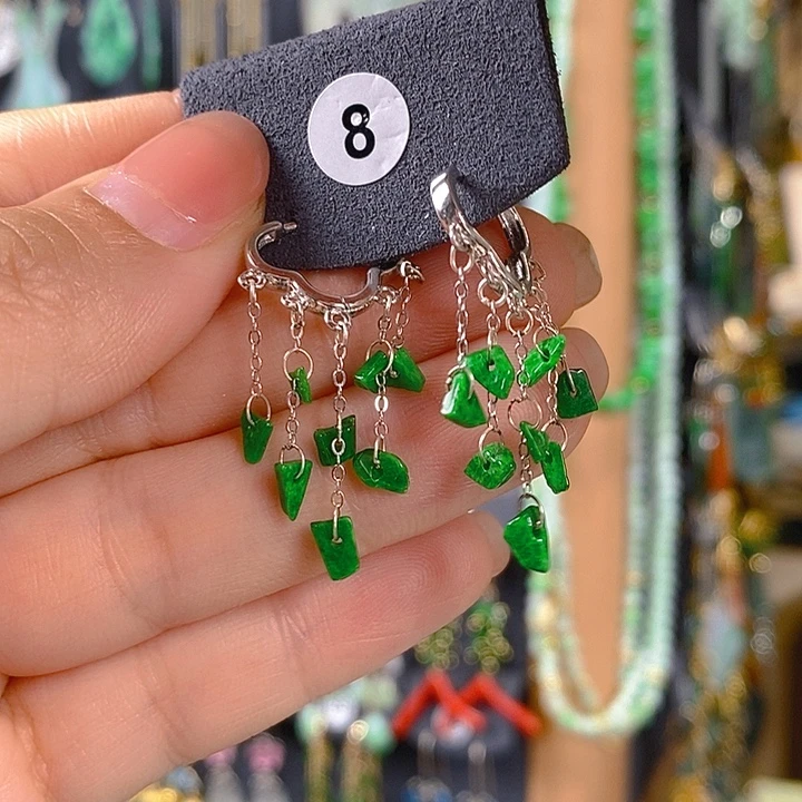 m***)翡翠银S925镶嵌耳饰翡翠