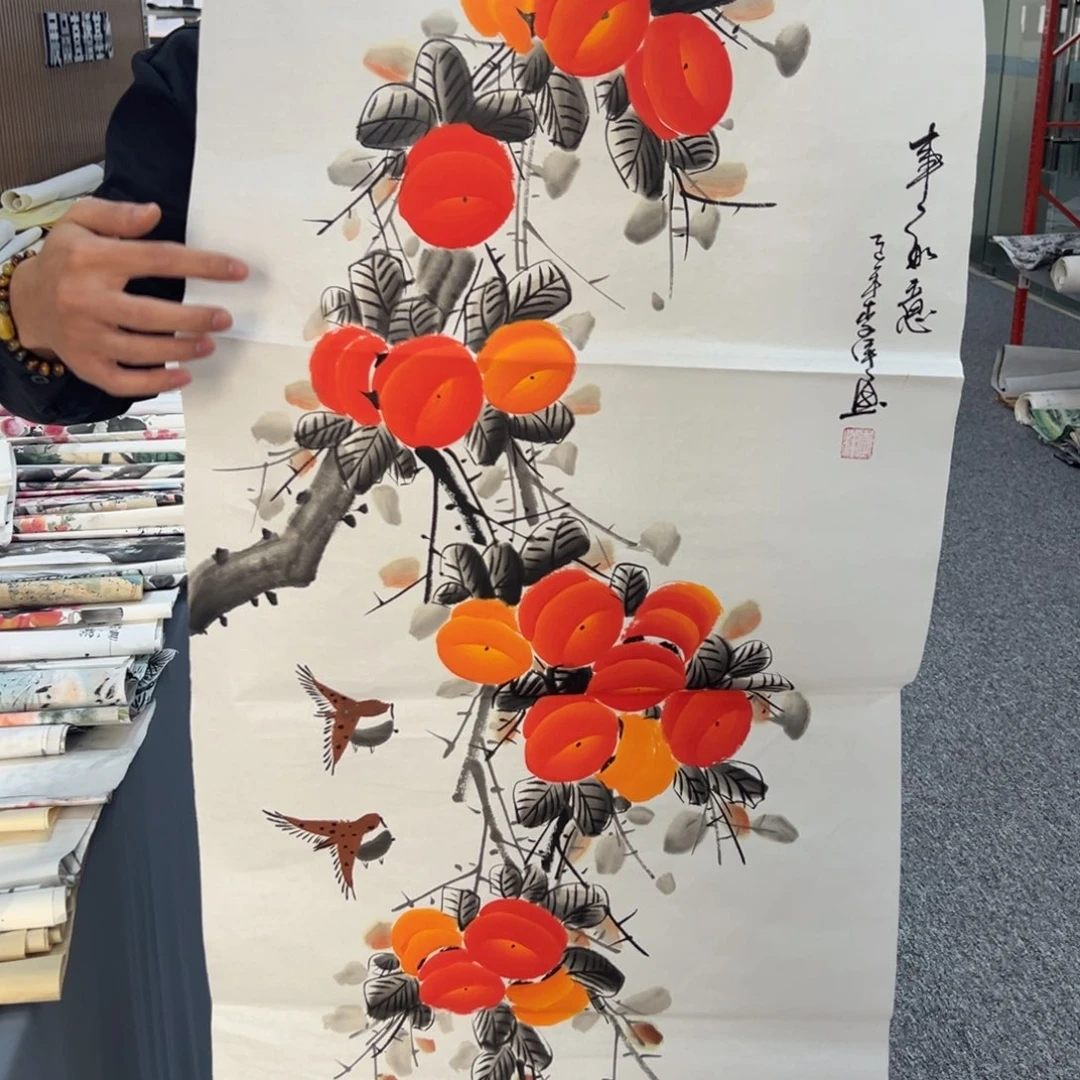 国画卖字画的小男孩