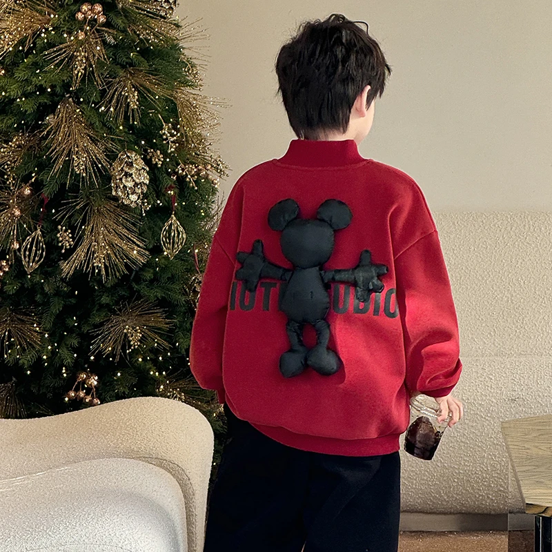 AD4126棉小班男童玩偶字母印花圆领卫衣2024秋冬趣味儿童加绒上衣