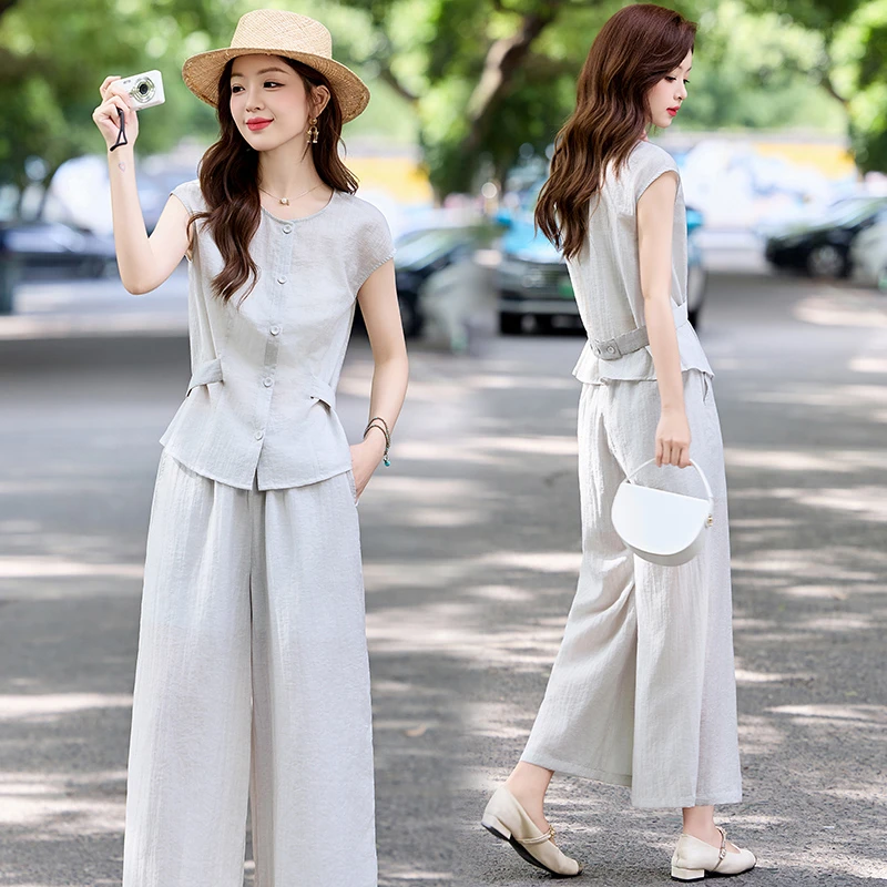 轻职风休闲风通勤风2025两件套装无袖夏装上衣女短袖时尚显瘦气质