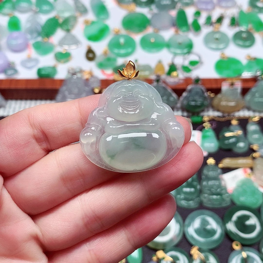 翡翠18K金镶嵌颈饰天然翡翠A货