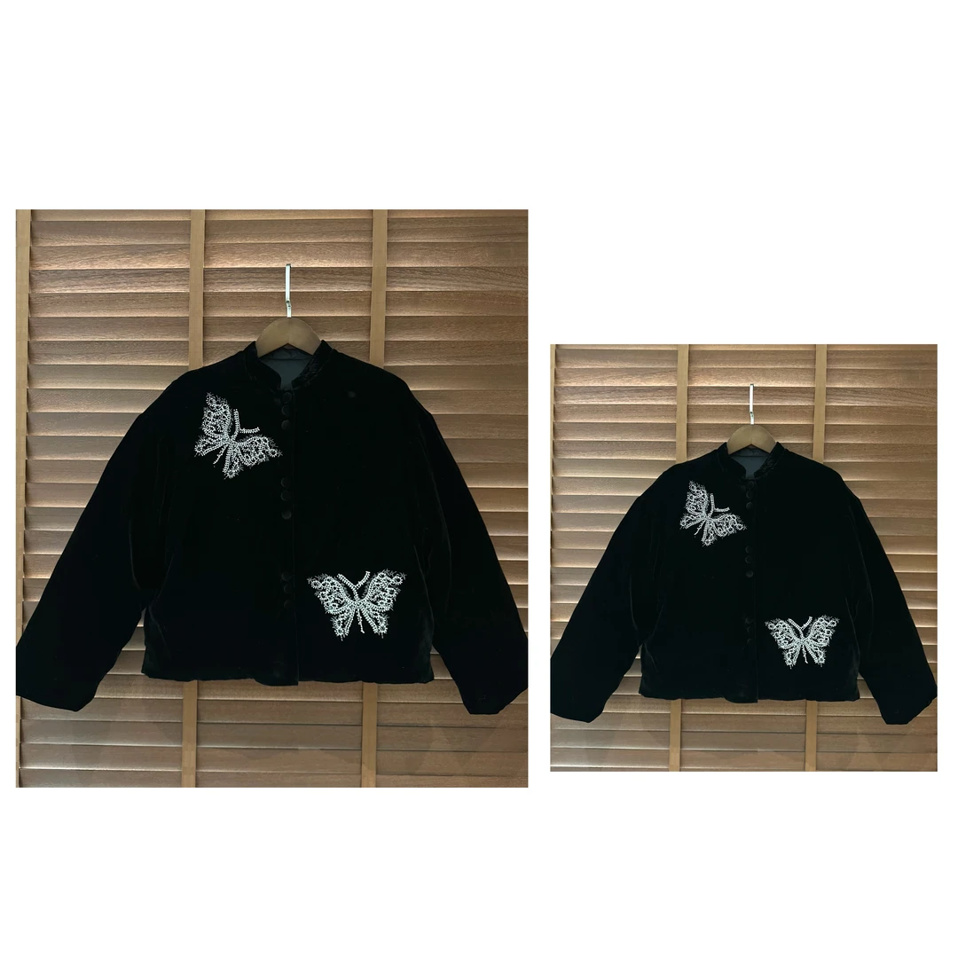 新中式蝴蝶刺绣冬季加厚羽绒服外套
