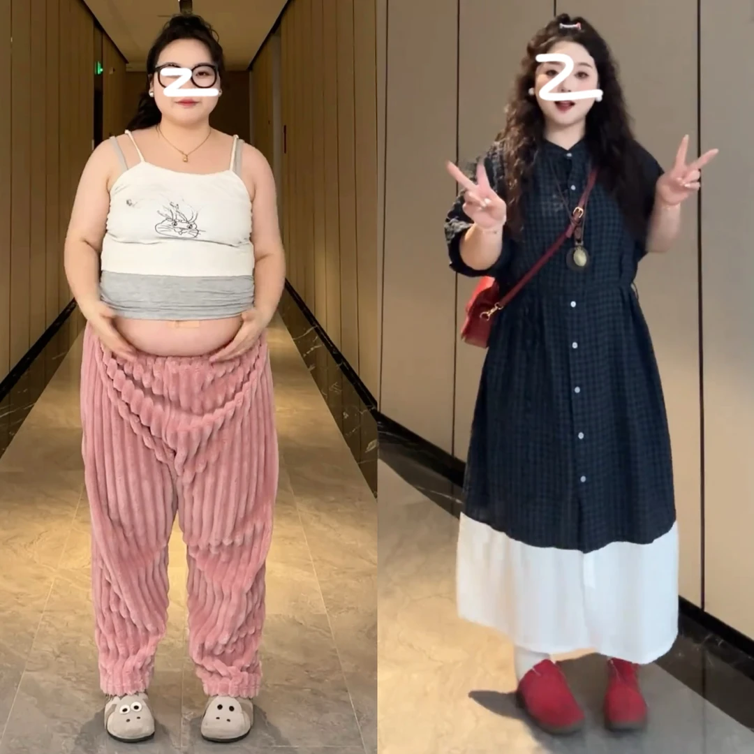 大码气质垂感复古格纹拼接连衣裙女春秋胖mm宽松梨形身材显瘦裙子