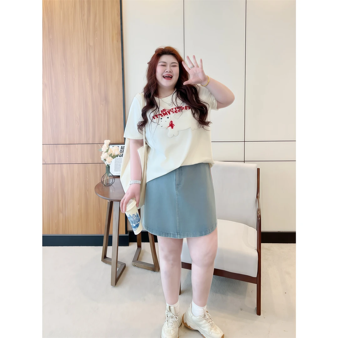 断码捡漏~爱神信筏 / 减龄撞色款牛仔半身裙14544花契大码胖mm