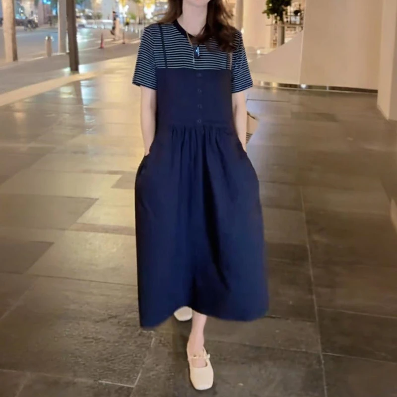 慵懒风休闲时尚百搭气质短袖连衣裙女2025夏季独特别致高级感裙子