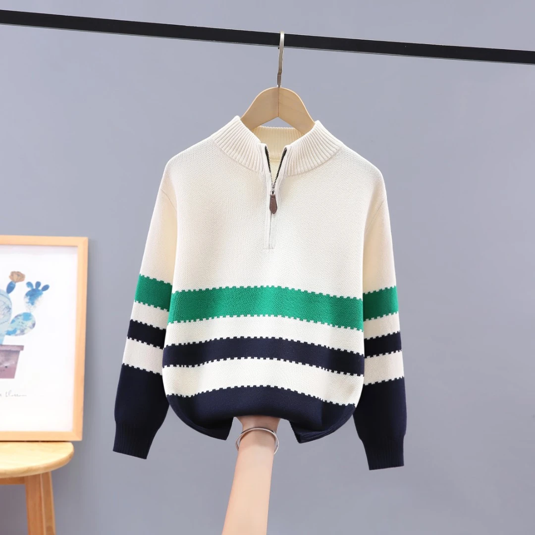 史努比男童毛衣秋冬2025新款中大童洋气半拉链男孩加绒加厚针织衫