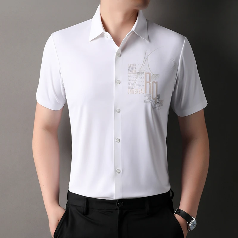 2025新款休闲短袖衬衫男短袖植绒中青年男装