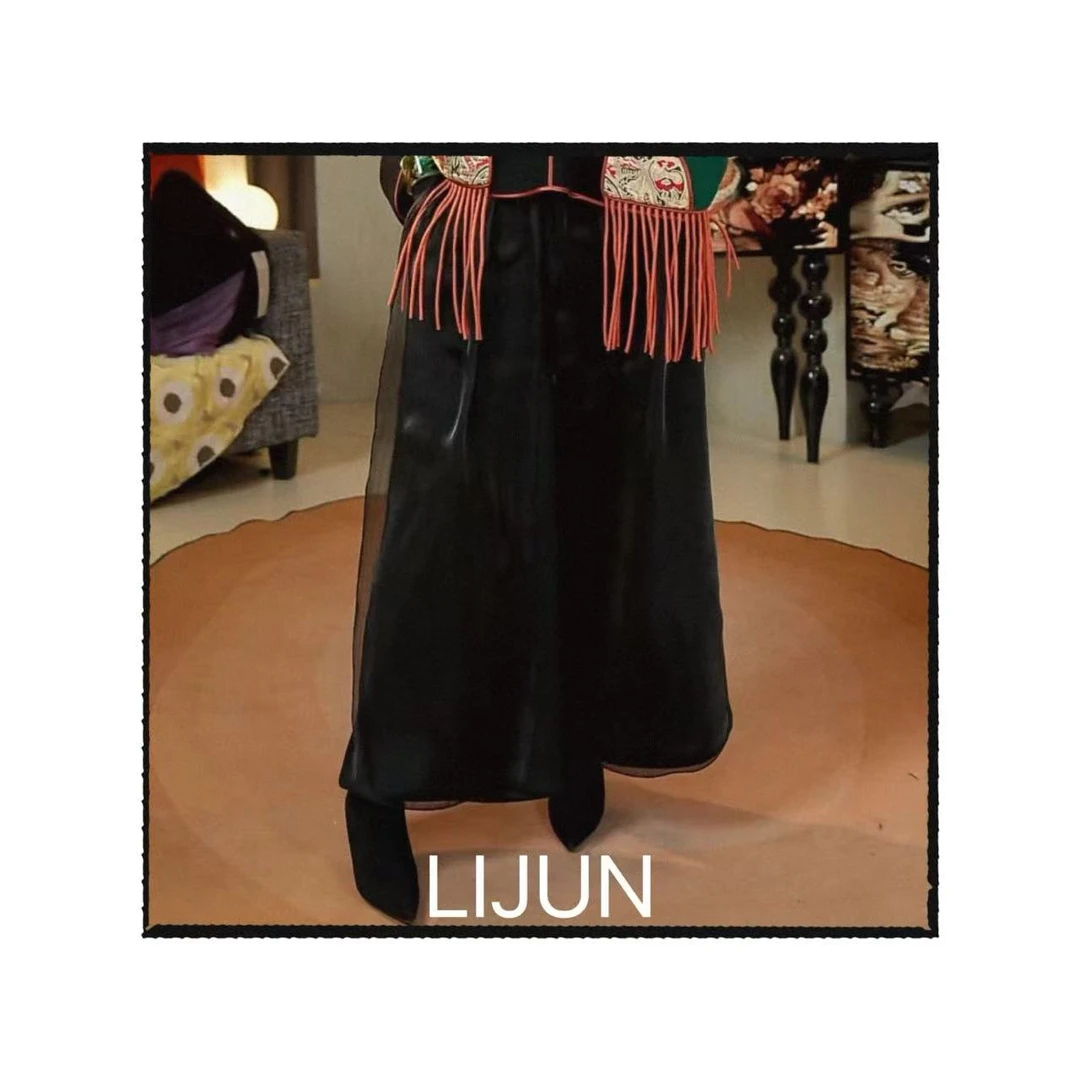 篱君087原创设计秋冬加厚四片飘纱阔腿黑色高腰显瘦长裤