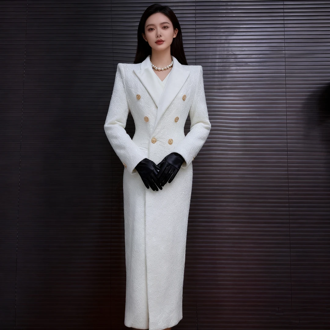 冬季加棉加厚大衣收腰显瘦休闲过膝风衣外套修身款韩版女重工亮片