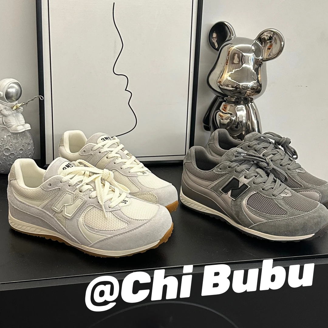 CHIBUBU美式复古字母时尚休闲百搭拼色真皮女鞋慢跑鞋