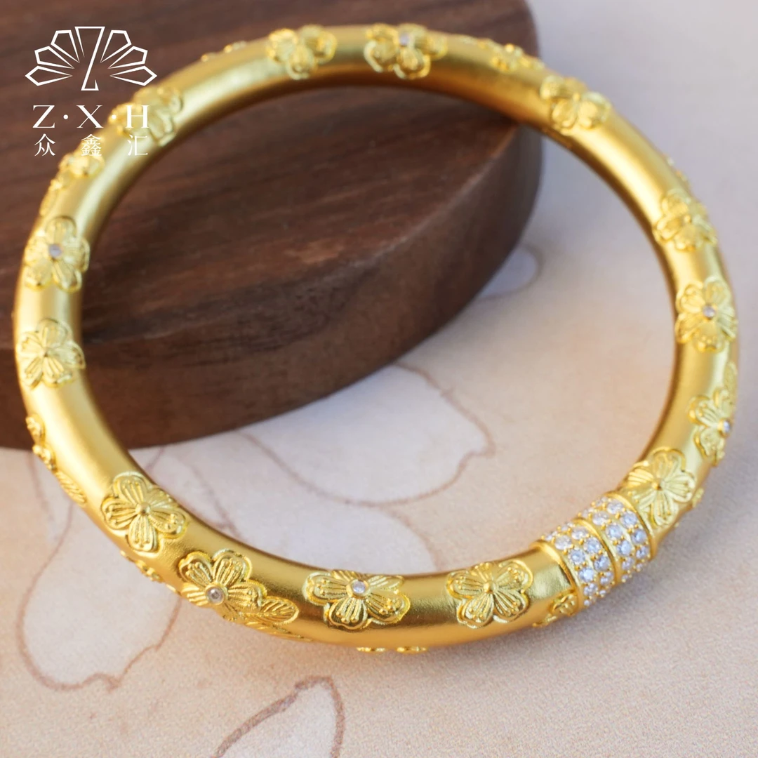 ｛众鑫汇｝足金999 莫桑点钻花开富贵手镯