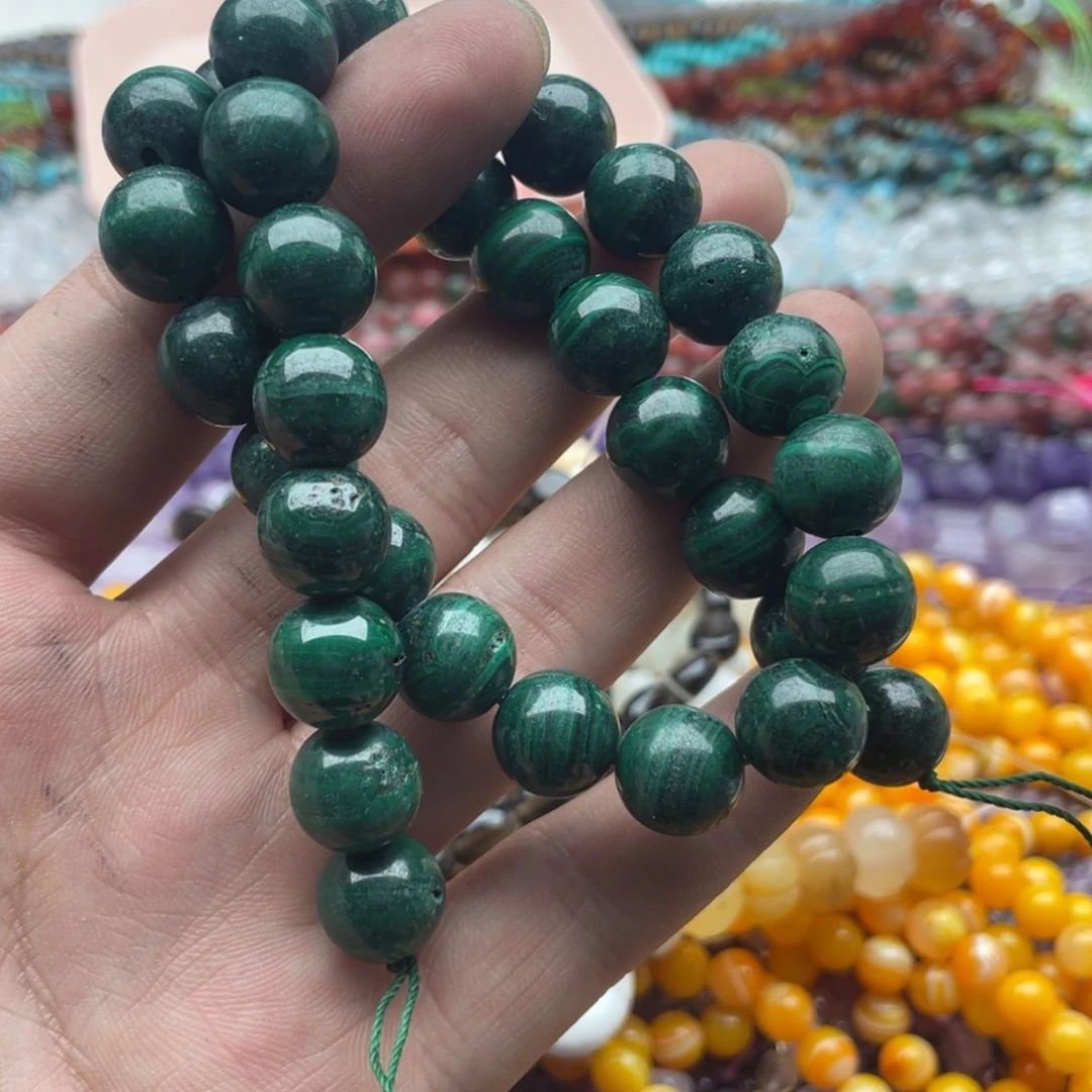 玛瑙/玉髓未镶嵌珠宝半成品一条装卡12mm孔雀石有瑕