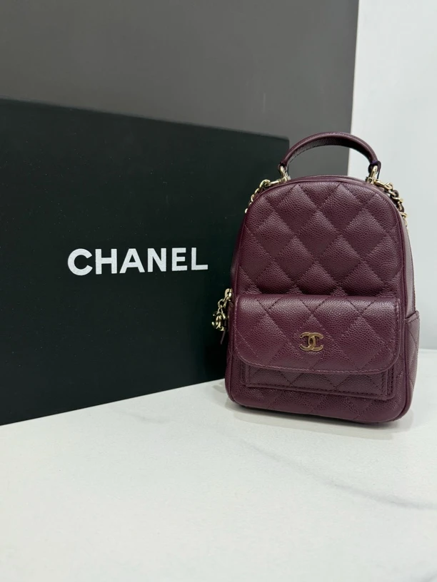 99新 Chanel/香奈儿 24P酒红色双肩包/芯片12Cm/JJ5021102