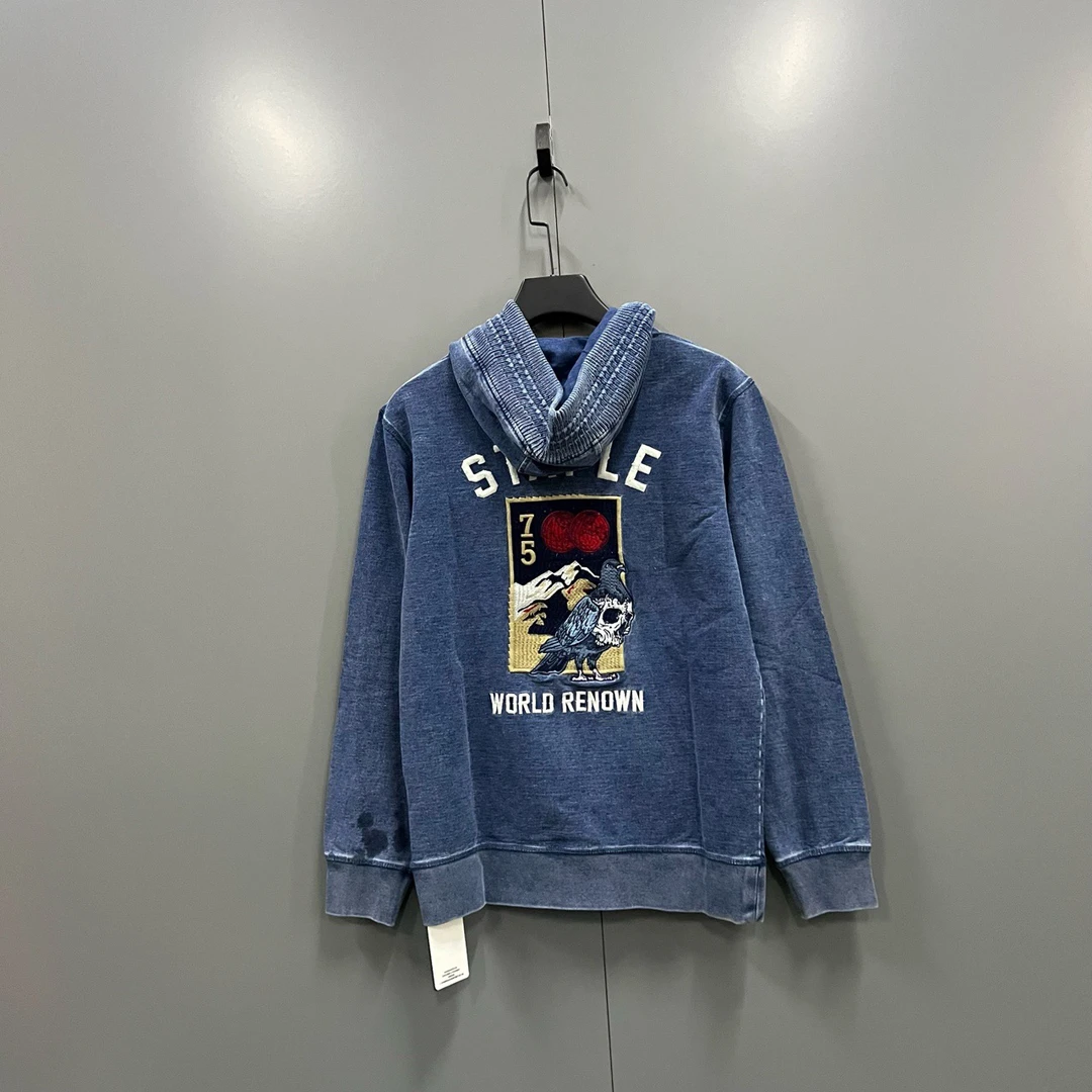 99新 maje (zz7)Staple 牛仔蓝骷髅鸽子刺绣帽衫 S码M码bc011825
