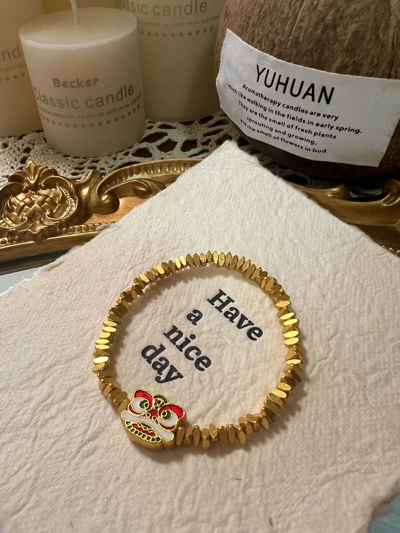 铜合金手链 铜合金 吉祥瑞兽醒狮碎银子新中式手串