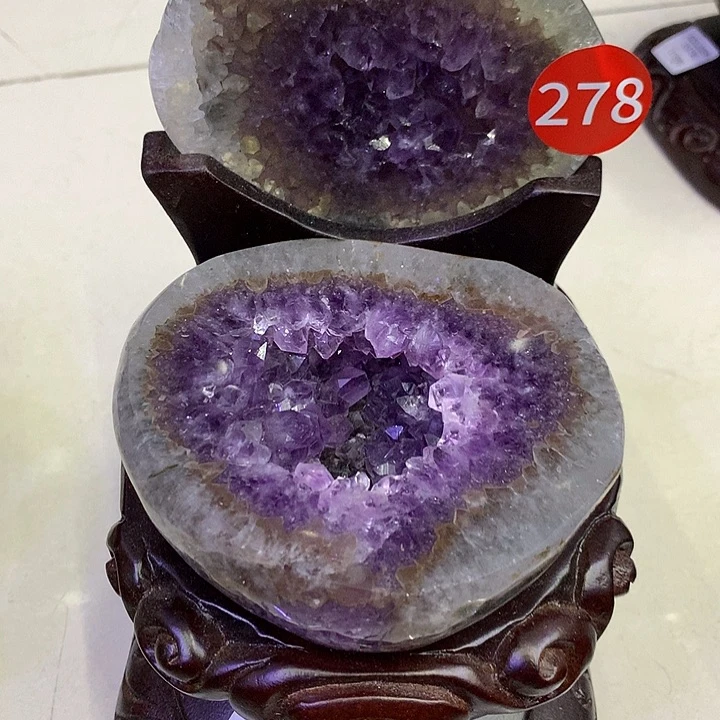 石材天然乌拉圭紫水晶聚宝盆摆件