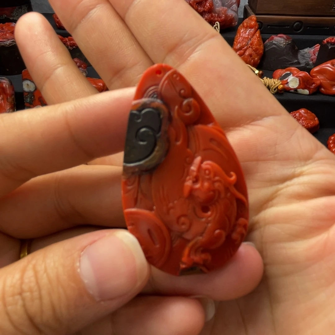 南红玛瑙未镶嵌颈饰阿东寨老南红原矿福寿双全挂件16.7g