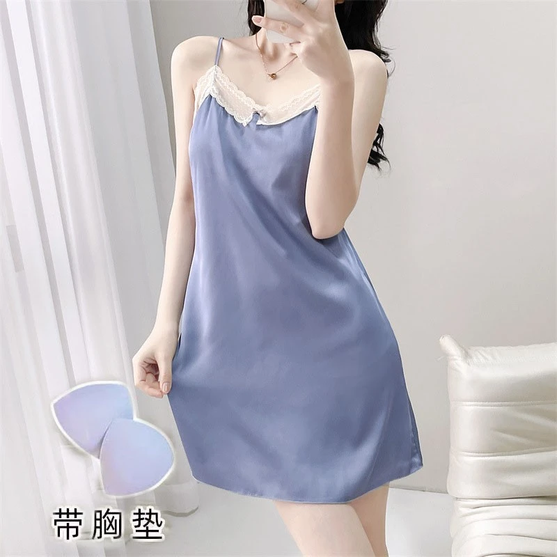 性感睡衣女冰丝纯欲诱惑春夏季2025夏天带胸垫蕾丝吊带睡裙睡袍