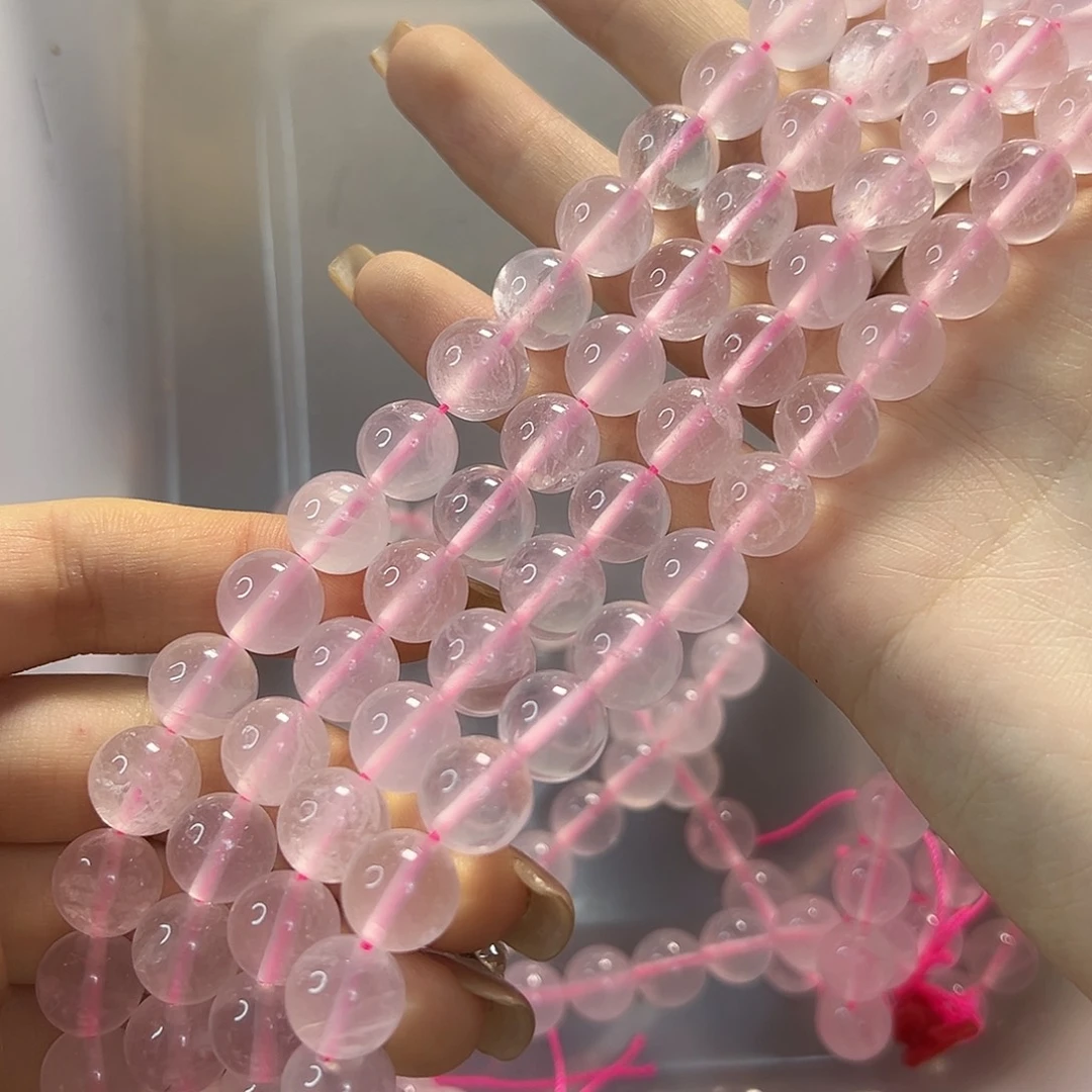 玛瑙/玉髓未镶嵌珠宝半成品粉水圆珠卡10一条