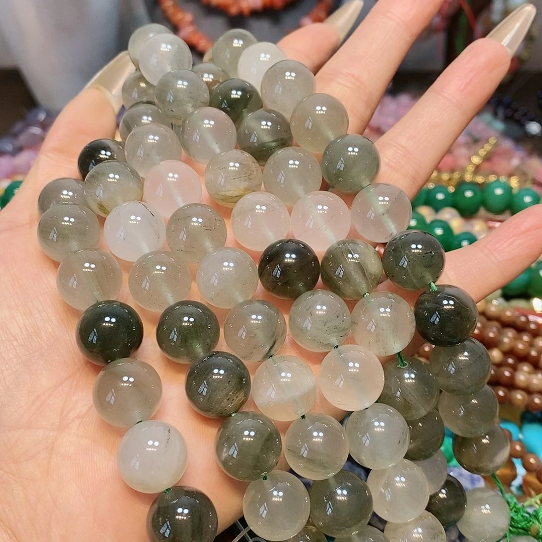 散珠玛瑙/玉髓14mm绿水晶一条