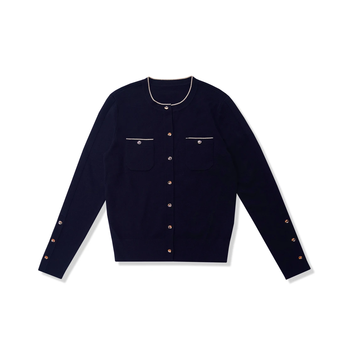 【可可专属】女款圆领羊毛针织开衫/22474