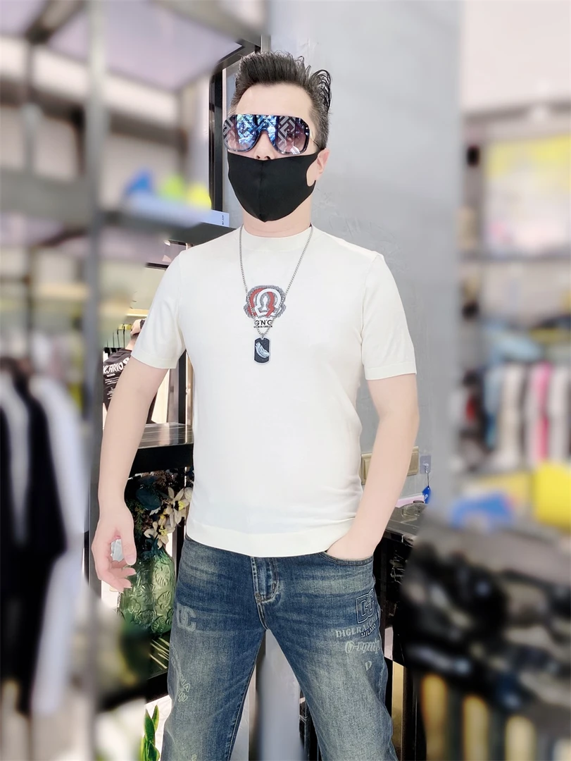 男装秋季时尚短袖韩版个性高品质百搭半袖帅气圆领潮流上衣针织衫