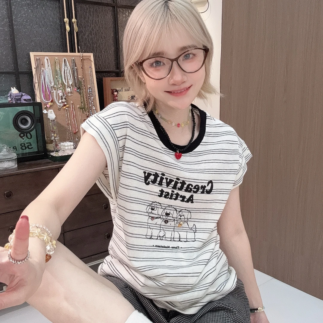 Apr.【乖乖女】条纹显瘦飞飞袖防走光百搭减龄凉爽夏季女T恤SC25533