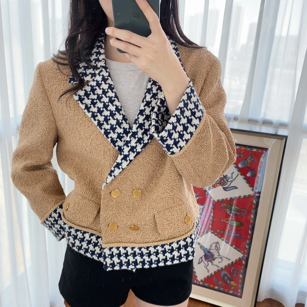 95新 GUCCI/古驰 麦殿/粗花呢高定千鸟格外套40码/250209ZYTYY124