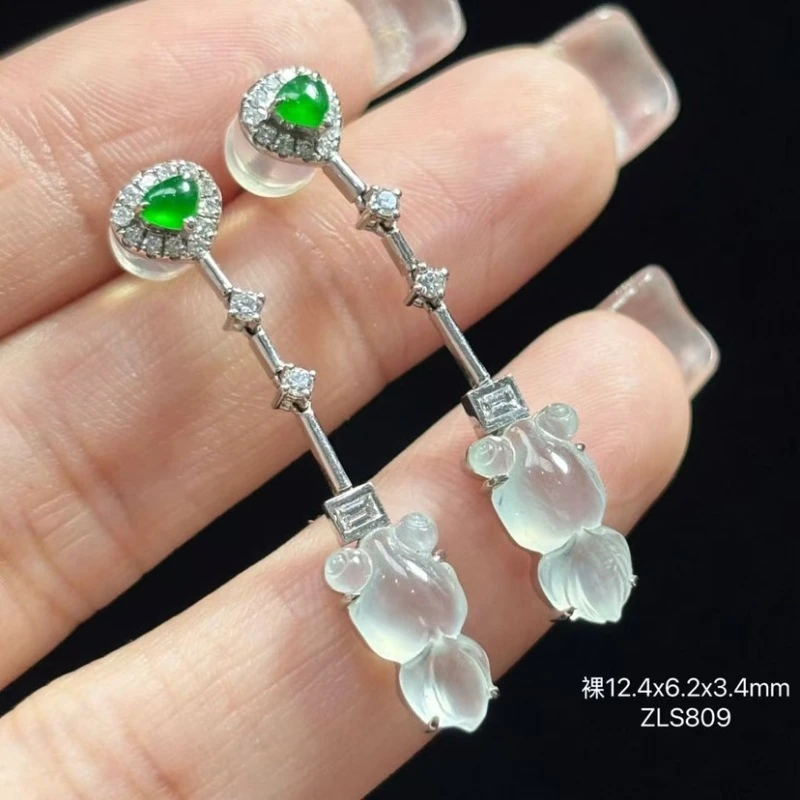 18K金缅甸天然翡翠A货高冰设计款金鱼耳坠