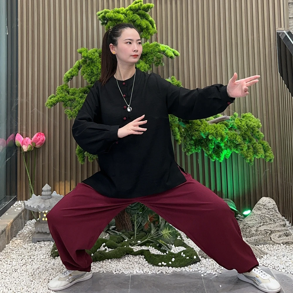 月下桂 横弹竹节亚麻禅意款套头款太极服 茶服男女装套装