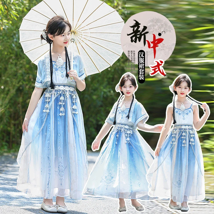 汉服女童夏季新款儿童中国风唐装小女孩古风超仙气古装连衣裙夏装
