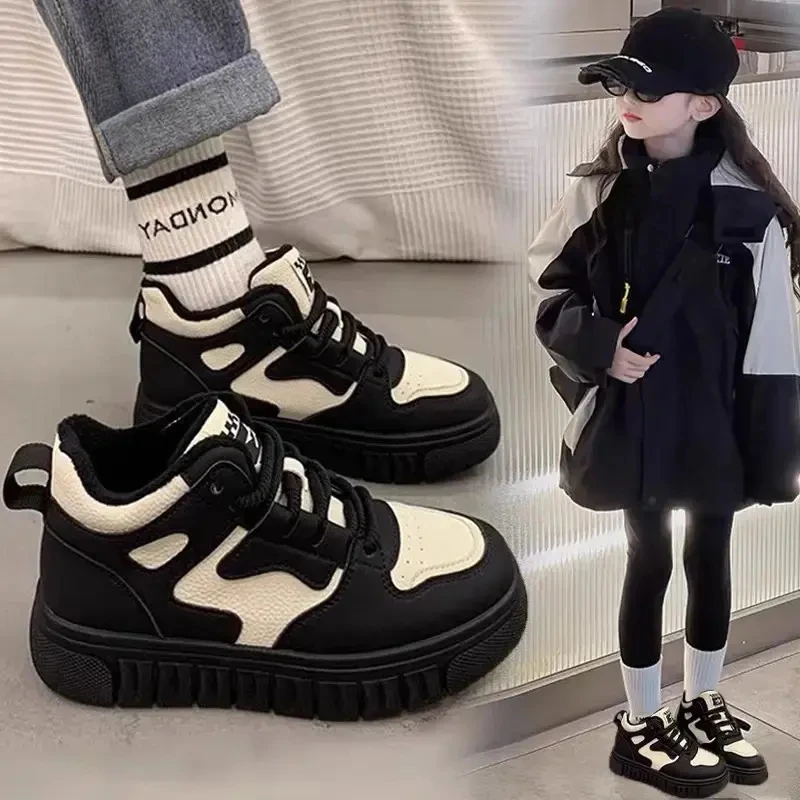 G.DUCK小黄鸭女童运动鞋2025秋冬加绒女孩时尚板鞋学生休闲二棉鞋