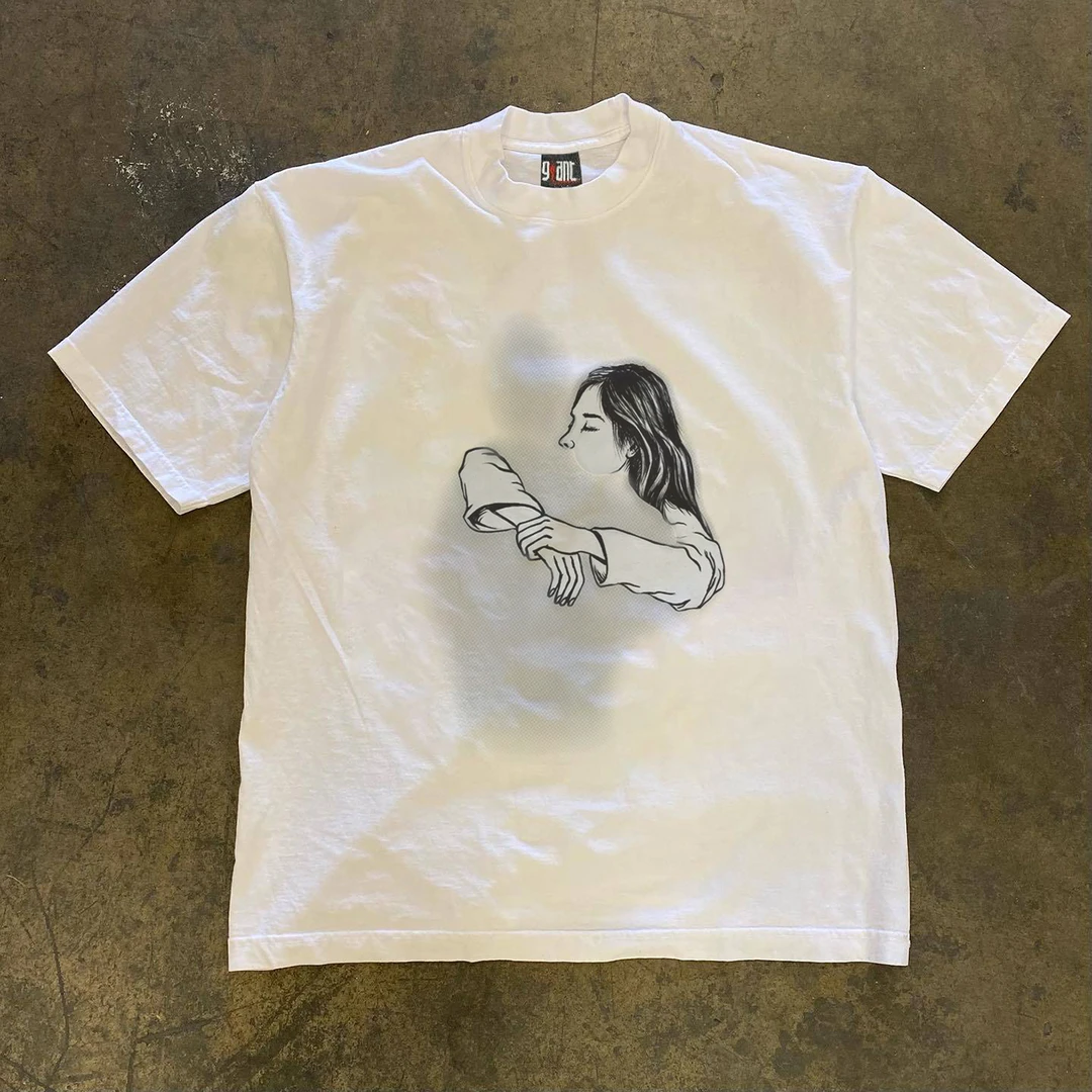 100%纯棉320克重磅美式休闲宽松型夏季印花日常T恤ins休闲黑色